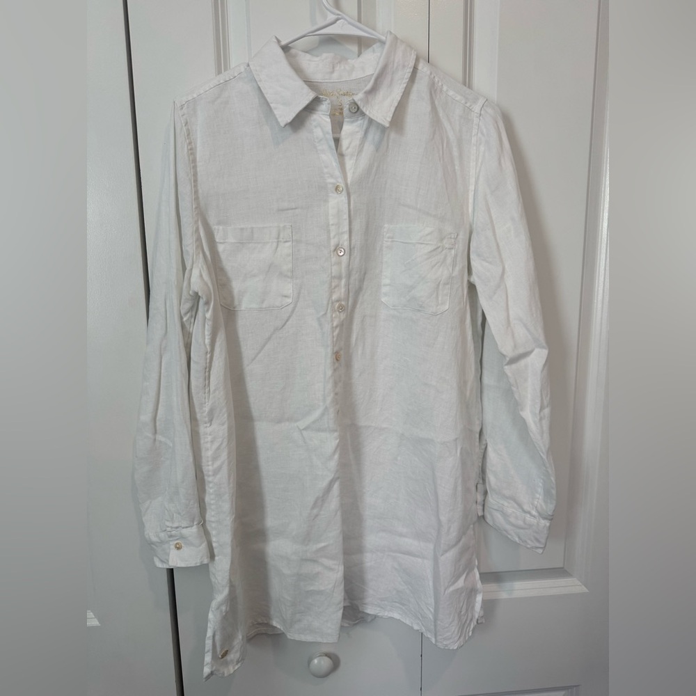 Lilly Pulitzer White Long-Sleeve Button-Down Cover Up Dress